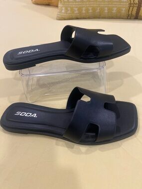 Soda Black Women's Slip-On Cutout Slide Sandals